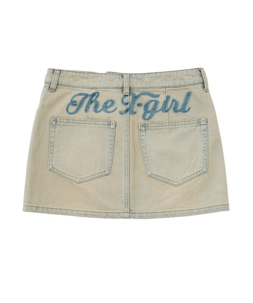 X-girl（エックスガール）の「CURSIVE LOGO DENIM MINI SKIRT（デニムスカート・レディース・ライトインディゴブルー/ピンク・S/M）」の19枚目の写真