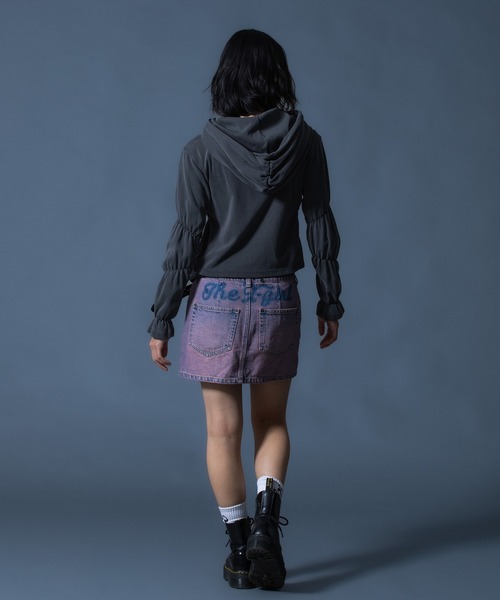 X-girl(エックスガール)の「CURSIVE LOGO DENIM MINI SKIRT(デニムスカート・レディース・ライトインディゴブルー/ピンク・S/M)」の22枚目の写真