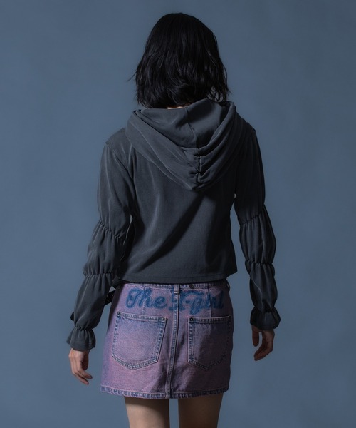 X-girl(エックスガール)の「CURSIVE LOGO DENIM MINI SKIRT(デニムスカート・レディース・ライトインディゴブルー/ピンク・S/M)」の19枚目の写真