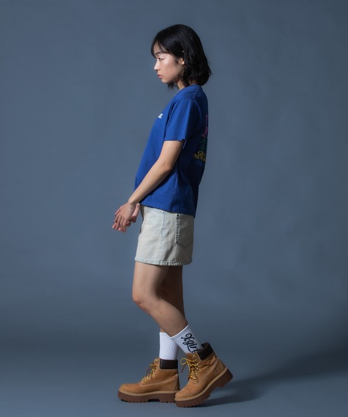 X-girl(エックスガール)の「CURSIVE LOGO DENIM MINI SKIRT(デニムスカート・レディース・ライトインディゴブルー/ピンク・S/M)」の6枚目の写真
