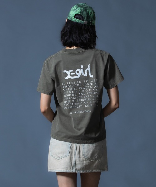 X-girl(エックスガール)の「CURSIVE LOGO DENIM MINI SKIRT(デニムスカート・レディース・ライトインディゴブルー/ピンク・S/M)」の9枚目の写真