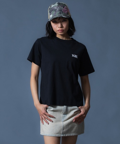 X-girl(エックスガール)の「CURSIVE LOGO DENIM MINI SKIRT(デニムスカート・レディース・ライトインディゴブルー/ピンク・S/M)」の13枚目の写真