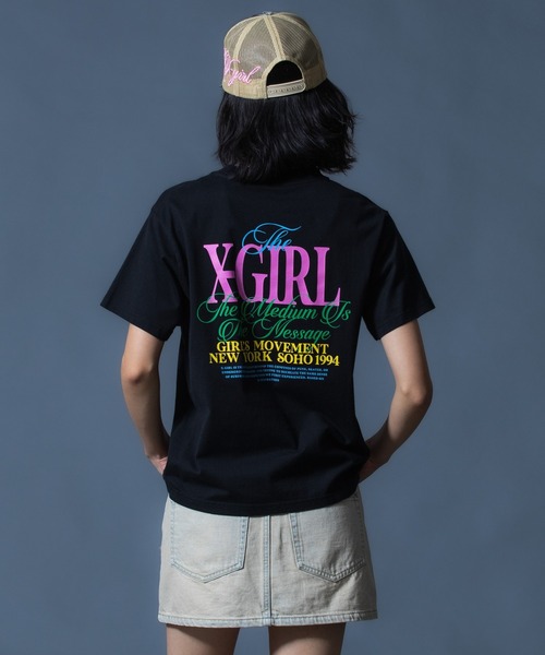 X-girl(エックスガール)の「CURSIVE LOGO DENIM MINI SKIRT(デニムスカート・レディース・ライトインディゴブルー/ピンク・S/M)」の14枚目の写真