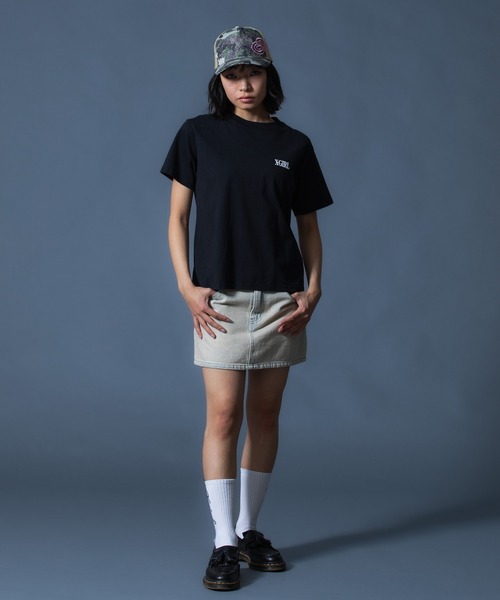 X-girl(エックスガール)の「CURSIVE LOGO DENIM MINI SKIRT(デニムスカート・レディース・ライトインディゴブルー/ピンク・S/M)」の15枚目の写真
