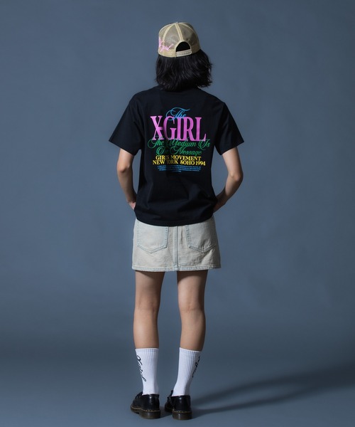 X-girl(エックスガール)の「CURSIVE LOGO DENIM MINI SKIRT(デニムスカート・レディース・ライトインディゴブルー/ピンク・S/M)」の17枚目の写真