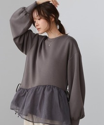 Bab（バブ）の「ペプラムオーガンジーポンチトップス（スウェット）」
