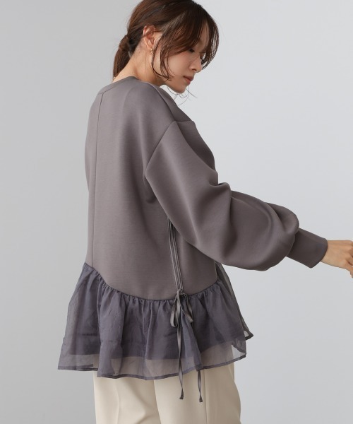 Bab(バブ)の「ペプラムオーガンジーポンチトップス(スウェット・レディース・ベージュ/ブラック/グレイッシュベージュ/チャコールグレー・FREE)」の10枚目の写真