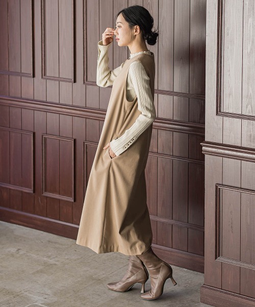 裏起毛サキソニーワンピース≪手洗い可能≫（ワンピース）｜Droite