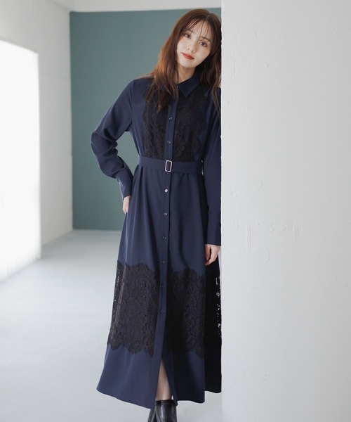 Andemiu（アンデミュウ）の「スソレースキリカエワンピース625316（ワンピース・レディース・ベージュ/ネイビー/ブルー・FREE）」の3枚目の写真