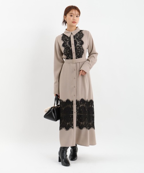 Andemiu（アンデミュウ）の「スソレースキリカエワンピース625316（ワンピース・レディース・ベージュ/ネイビー/ブルー・FREE）」の4枚目の写真