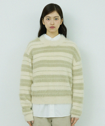 W HAIRY STRIPE PULLOVER SWEATER [IVORY]