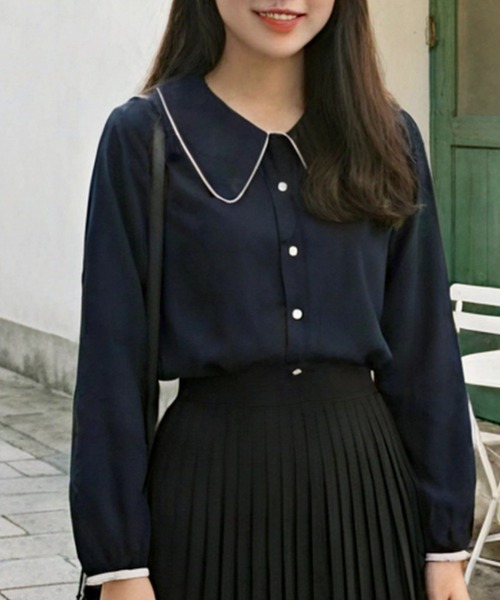 cammie(キャミー)の「パイピングデザインブラウス(シャツ/ブラウス・レディース・ネイビー/アイボリー・M/L)」の8枚目の写真