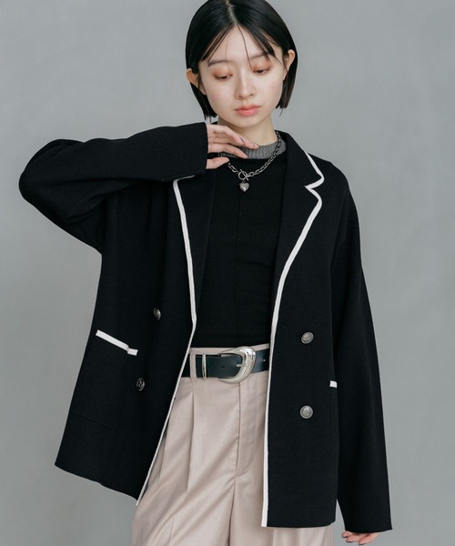 PAGEBOY（ページボーイ）の「ニットマリンジャケット（テーラードジャケット・レディース・ネイビー/ブラック/グレー・FREE）」の2枚目の写真