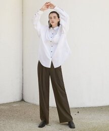 ツーピンタックロングスラックス-ブラウン