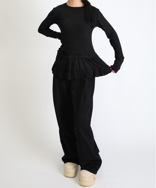 Vini（ヴィニ）の「フリルヘムトップス（Tシャツ/カットソー・レディース・ブラック/ホワイト・MEDIUM）」の17枚目の写真