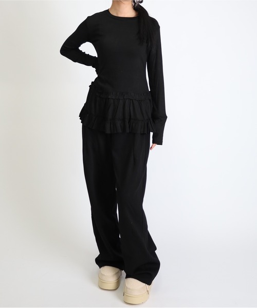 Vini（ヴィニ）の「フリルヘムトップス（Tシャツ/カットソー・レディース・ブラック/ホワイト・MEDIUM）」の16枚目の写真