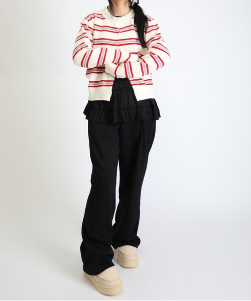 Vini（ヴィニ）の「フリルヘムトップス（Tシャツ/カットソー・レディース・ブラック/ホワイト・MEDIUM）」の14枚目の写真