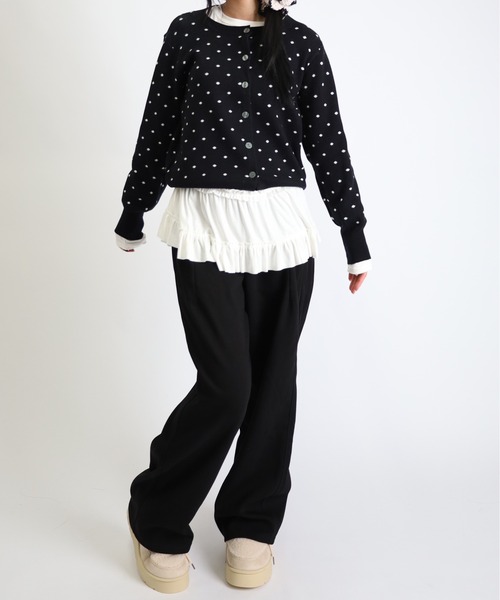 Vini（ヴィニ）の「フリルヘムトップス（Tシャツ/カットソー・レディース・ブラック/ホワイト・MEDIUM）」の21枚目の写真