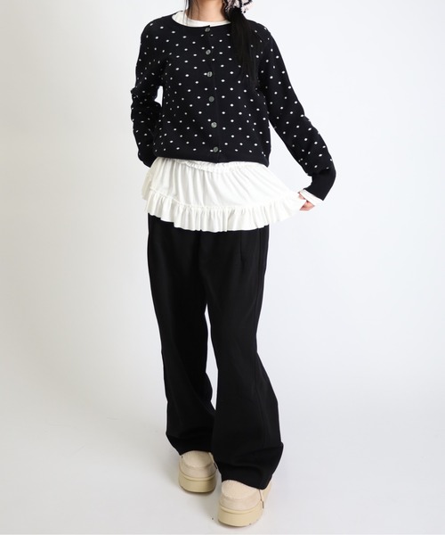 Vini（ヴィニ）の「フリルヘムトップス（Tシャツ/カットソー・レディース・ブラック/ホワイト・MEDIUM）」の22枚目の写真