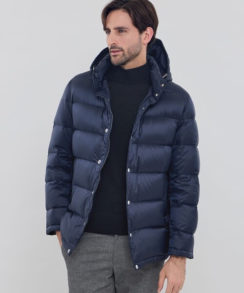 セール】シンセティックフーデッドダウンアウター（ダウンジャケット