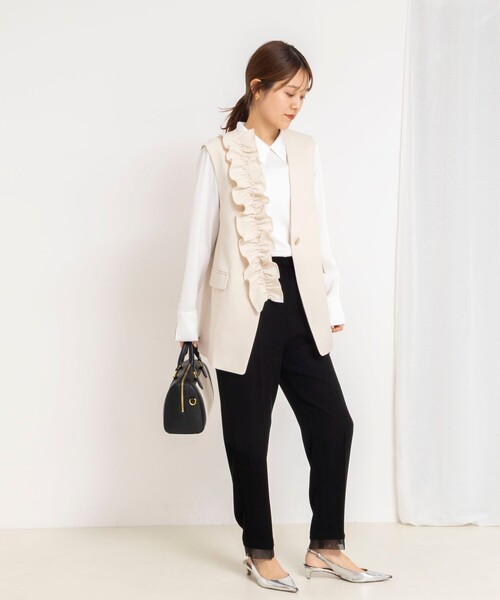 NOLLEY’S（ノーリーズ）の「《セットアップ対応》ウォッシャブルジョーゼットフリル付きマルチWAYジレ（ベスト・レディース・ネイビー/アイボリー・38）」の20枚目の写真