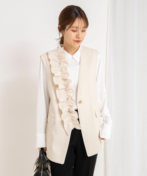 NOLLEY’S（ノーリーズ）の「《セットアップ対応》ウォッシャブルジョーゼットフリル付きマルチWAYジレ（ベスト・レディース・ネイビー/アイボリー・38）」の22枚目の写真