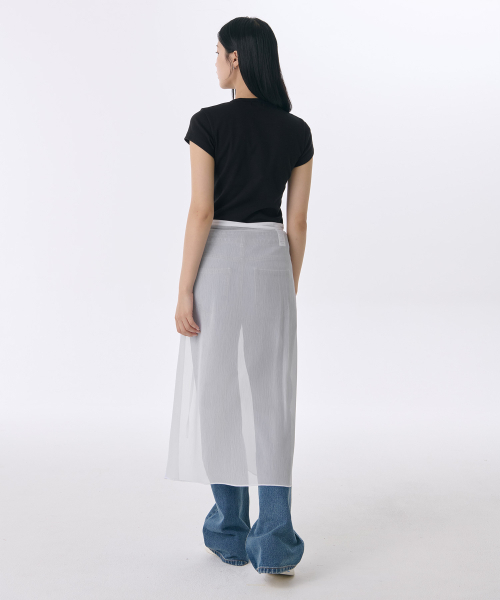 MUSINSA STANDARD WOMAN（ムシンサスタンダードウーマン）の「ウィメンズシアークリンケルレイヤードラップスカート_ロング [ホワイト]（スカート・レディース・その他・FREE）」の2枚目の写真
