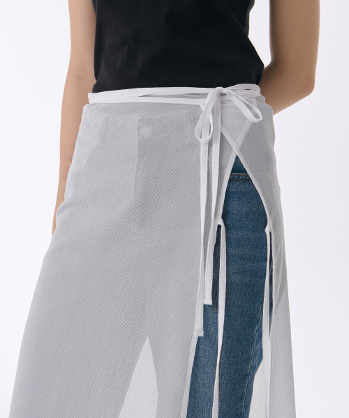 MUSINSA STANDARD WOMAN（ムシンサスタンダードウーマン）の「ウィメンズシアークリンケルレイヤードラップスカート_ロング [ホワイト]（スカート・レディース・その他・FREE）」の3枚目の写真