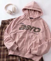 SlashDate（スラッシュデイト）の「【82】 総柄ロゴ ショート丈 裏毛 ジップパーカー/メンズ/レディース/ユニセックス（パーカー）」