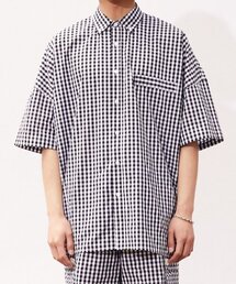 MOAA（モア）の「カバーギンガムチェックハーフスリーブシャツ（ブラック）（シャツ/ブラウス）」