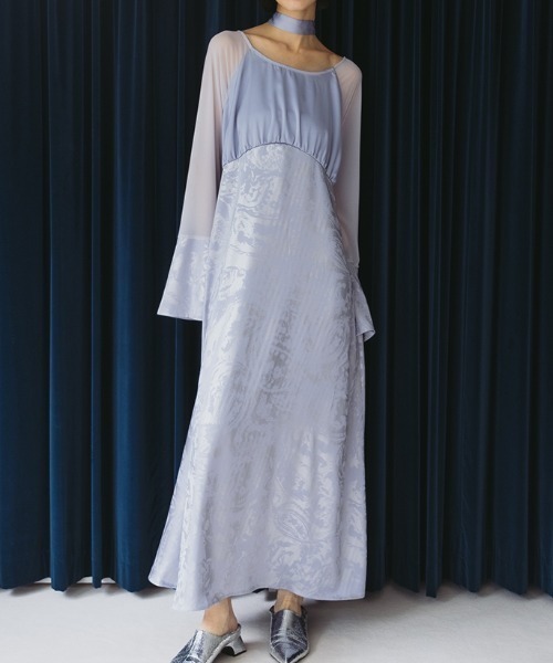 sahara（サハラ）の「Foil Stamped Satin Dress/フォイルスタンプドサテンドレス（ドレス・レディース・ブラック/ライトグリーン/ライトブルー・FREE）」の3枚目の写真