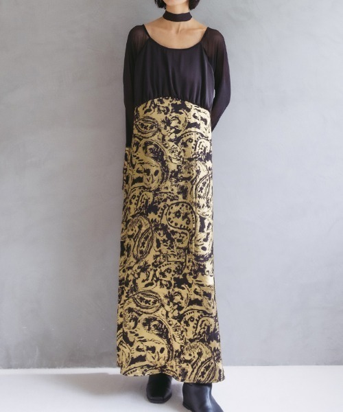 sahara（サハラ）の「Foil Stamped Satin Dress/フォイルスタンプドサテンドレス（ドレス・レディース・ブラック/ライトグリーン/ライトブルー・FREE）」の2枚目の写真