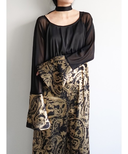 sahara（サハラ）の「Foil Stamped Satin Dress/フォイルスタンプドサテンドレス（ドレス・レディース・ブラック/ライトグリーン/ライトブルー・FREE）」の12枚目の写真