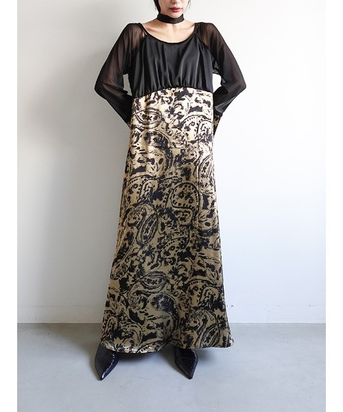 sahara（サハラ）の「Foil Stamped Satin Dress/フォイルスタンプドサテンドレス（ドレス・レディース・ブラック/ライトグリーン/ライトブルー・FREE）」の11枚目の写真