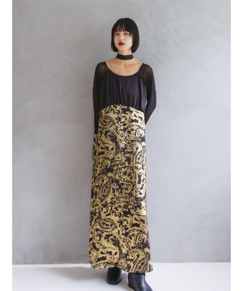 sahara（サハラ）の「Foil Stamped Satin Dress/フォイルスタンプドサテンドレス（ドレス・レディース・ブラック/ライトグリーン/ライトブルー・FREE）」の4枚目の写真