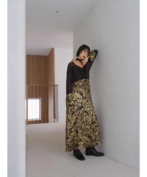 sahara（サハラ）の「Foil Stamped Satin Dress/フォイルスタンプドサテンドレス（ドレス・レディース・ブラック/ライトグリーン/ライトブルー・FREE）」の5枚目の写真