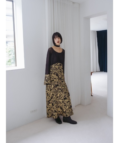 sahara（サハラ）の「Foil Stamped Satin Dress/フォイルスタンプドサテンドレス（ドレス・レディース・ブラック/ライトグリーン/ライトブルー・FREE）」の6枚目の写真