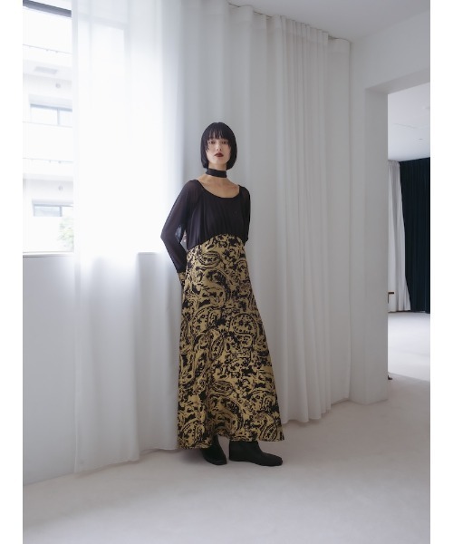 sahara（サハラ）の「Foil Stamped Satin Dress/フォイルスタンプドサテンドレス（ドレス・レディース・ブラック/ライトグリーン/ライトブルー・FREE）」の7枚目の写真