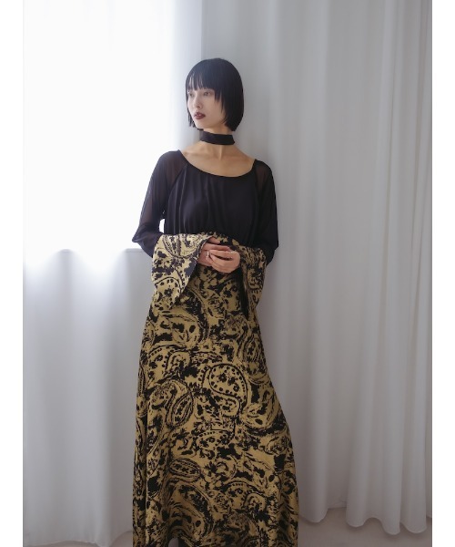 sahara（サハラ）の「Foil Stamped Satin Dress/フォイルスタンプドサテンドレス（ドレス・レディース・ブラック/ライトグリーン/ライトブルー・FREE）」の9枚目の写真