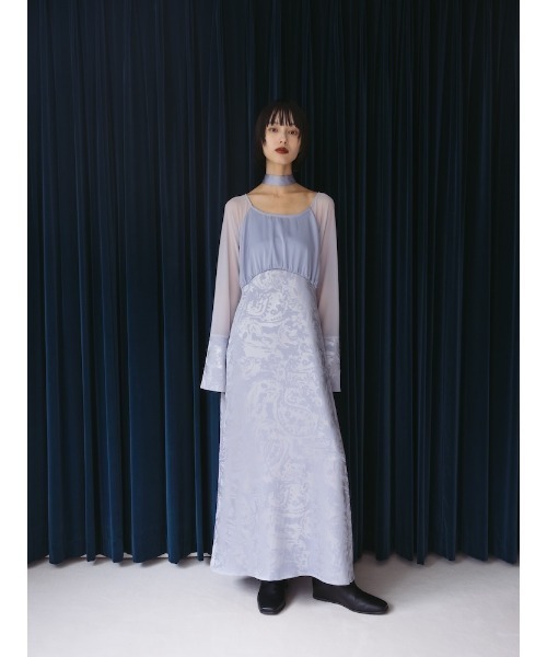 sahara（サハラ）の「Foil Stamped Satin Dress/フォイルスタンプドサテンドレス（ドレス・レディース・ブラック/ライトグリーン/ライトブルー・FREE）」の17枚目の写真