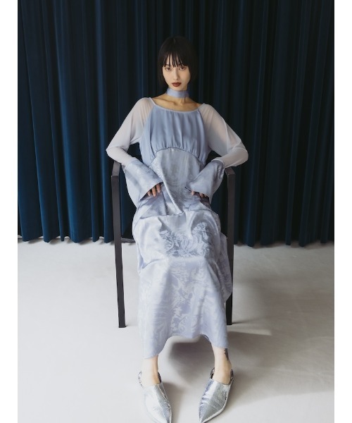 sahara（サハラ）の「Foil Stamped Satin Dress/フォイルスタンプドサテンドレス（ドレス・レディース・ブラック/ライトグリーン/ライトブルー・FREE）」の21枚目の写真