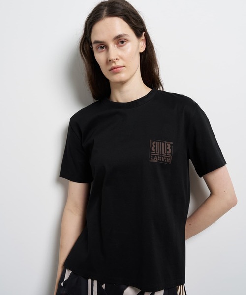 LANVIN en Bleu（ランバンオンブルー）の「ワンポイントスクエアロゴTシャツ（Tシャツ/カットソー・レディース・ブラック/ベージュ/チャコールグレー/ピンク/オフホワイト・38）」の3枚目の写真