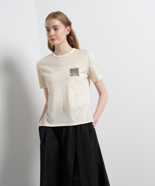 LANVIN en Bleu（ランバンオンブルー）の「ワンポイントスクエアロゴTシャツ（Tシャツ/カットソー・レディース・ブラック/ベージュ/チャコールグレー/ピンク/オフホワイト・38）」の13枚目の写真