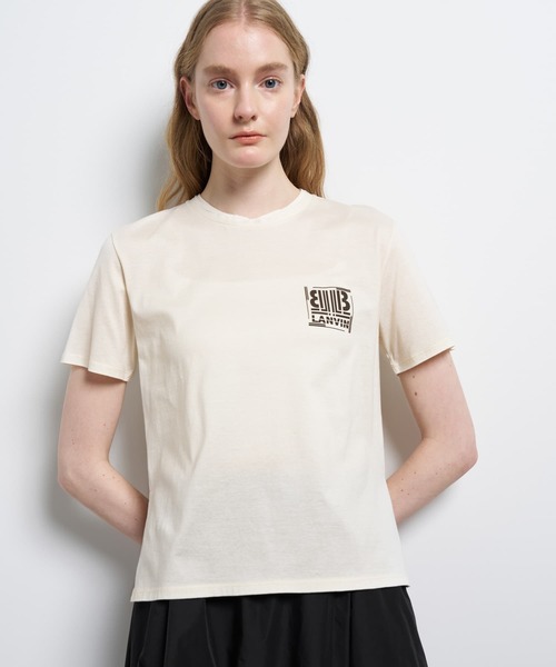 LANVIN en Bleu（ランバンオンブルー）の「ワンポイントスクエアロゴTシャツ（Tシャツ/カットソー・レディース・ブラック/ベージュ/チャコールグレー/ピンク/オフホワイト・38）」の15枚目の写真