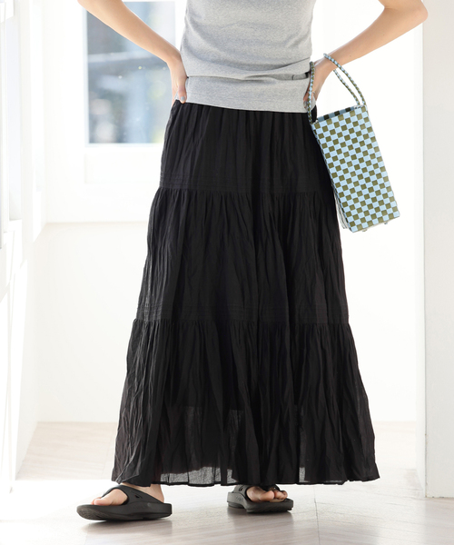 JOURNAL STANDARD relume（ジャーナルスタンダード　レリューム）の「《WEB限定追加》コットンボイルクリンクルティアードスカート（スカート・レディース・ブラック/ホワイト/ブラウン・FREE）」の9枚目の写真
