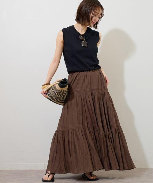 JOURNAL STANDARD relume（ジャーナルスタンダード　レリューム）の「《WEB限定追加》コットンボイルクリンクルティアードスカート（スカート・レディース・ブラック/ホワイト/ブラウン・FREE）」の22枚目の写真