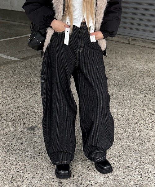 Figments（フィグメンツ）の「ストライプペインターカーブデニム（デニムパンツ・レディース・インディゴブルー・SMALL/MEDIUM/LARGE）」の12枚目の写真