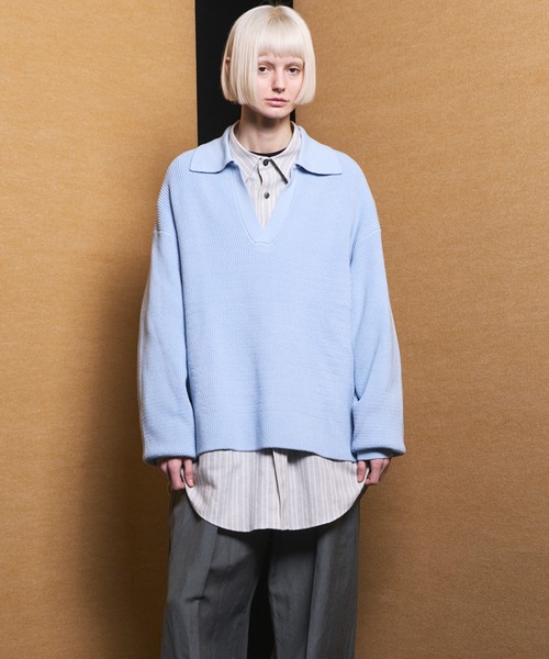 MAISON SPECIAL(メゾンスペシャル)の「《UNISEX》C/A Prime-Over Skipper Knit/C/Aプライムオーバースキッパーニット【MAISON SPECIAL/メゾンスペシャル】(ニット/セーター・メンズ・ブラック/サックスブルー/ピンク・0/1/2)」の14枚目の写真