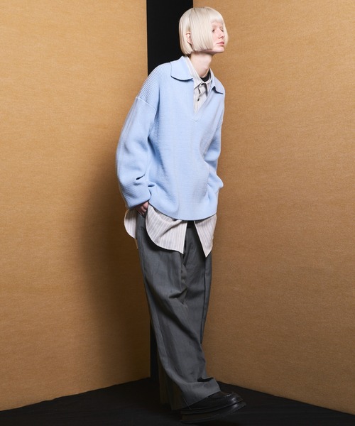 MAISON SPECIAL(メゾンスペシャル)の「《UNISEX》C/A Prime-Over Skipper Knit/C/Aプライムオーバースキッパーニット【MAISON SPECIAL/メゾンスペシャル】(ニット/セーター・メンズ・ブラック/サックスブルー/ピンク・0/1/2)」の6枚目の写真