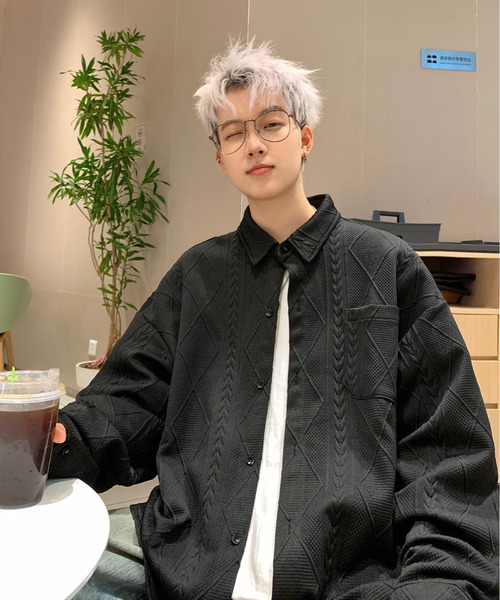 neos(ネオス)の「【neos】ルーズシルエット ケーブル調 総柄 ロングスリーブ シャツ(シャツ/ブラウス・メンズ・ホワイト/ブラック・MEDIUM/LARGE/X-LARGE)」の4枚目の写真